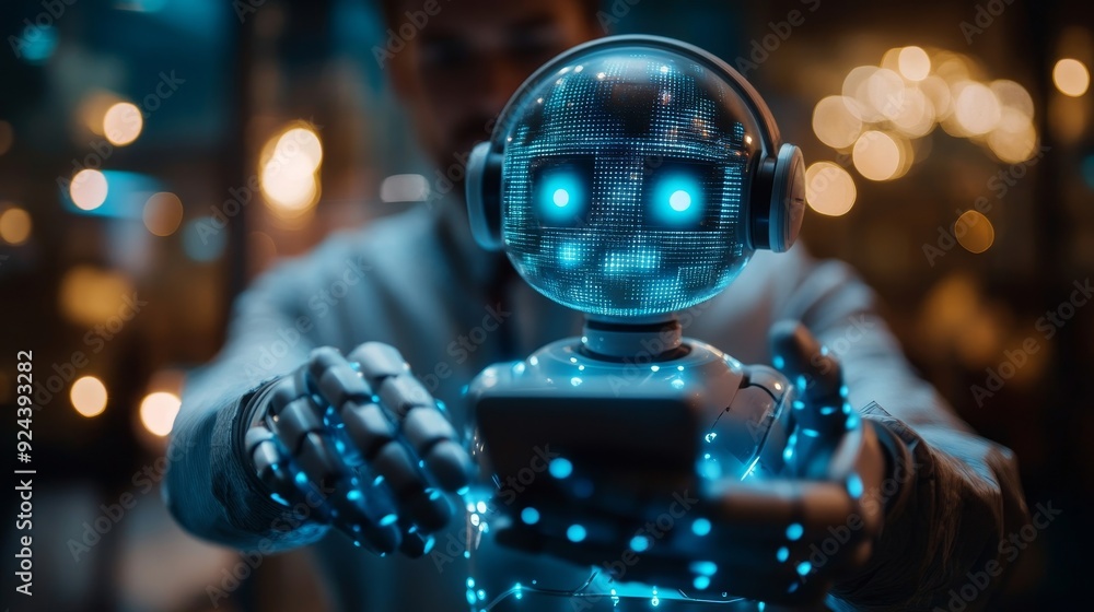 Poster digital chatbot, robot application, conversation assistant, ai artificial intelligence concept. man 