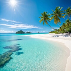 Fototapeta premium beach with palm tree. Generative AI. 