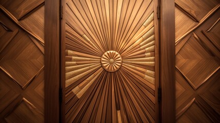 Intricate Wooden Door with Sunburst Design