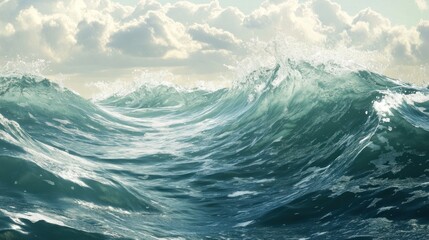 A Large Ocean Wave Breaking Under A Cloudy Sky