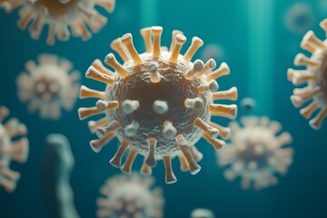 3D render of microscopic corona virus.