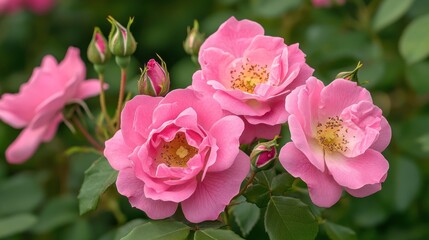 Blooming Pink Roses in a Garden