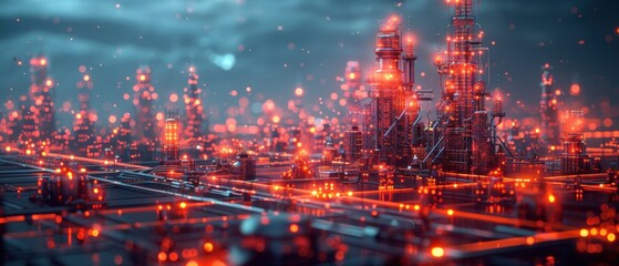 Obraz premium A 3D illustration of a supply chain with various stages and connections. --ar 7:3 --stylize 750 --v 6 Job ID: ee43a007-fbed-4822-a412-2b47403b4f18