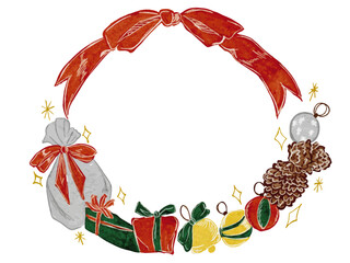 水彩で描いたかわいいクリスマスの華やかフレームのイラスト素材