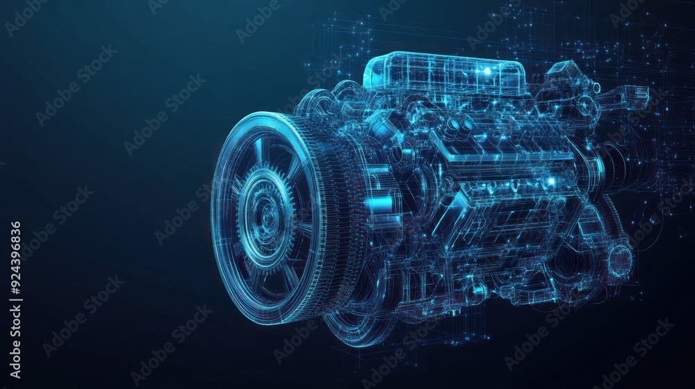 Poster wireframe representation of an internal combustion engine