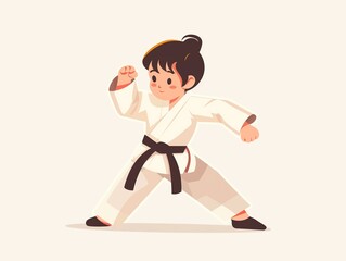 Fototapeta premium child practicing taekwondo simple illustration. AI generated