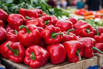 Heap Of Ripe Big Red Peppers At A Street Market. Peppers background with generative ai