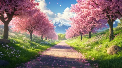Naklejka premium Path Through Cherry Blossoms