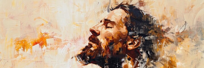 Expressionist artwork featuring Jesus Christ presented in a horizontal layout with soft color tones.
