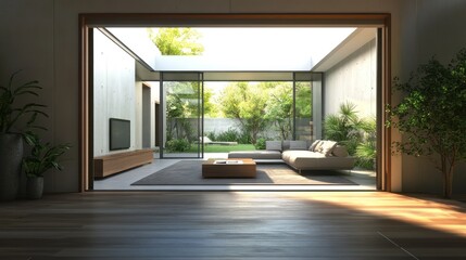 Modern Living Room with Patio View