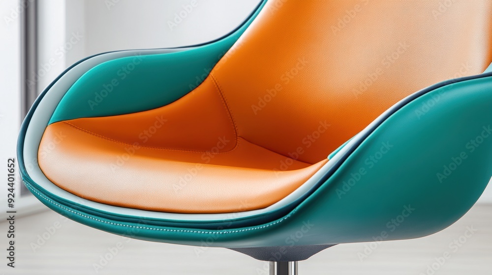 Canvas Prints A close up of a chair with an orange and green seat, AI