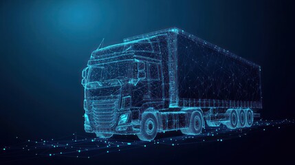 Digital Wireframe of a Semi-Truck on a Blue Background
