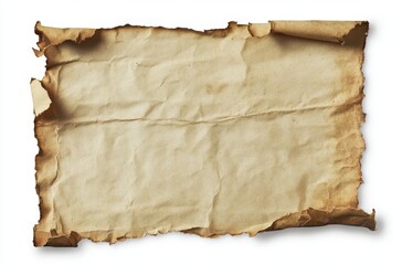 A piece of vintage blank paper with torn edges isolated on white background