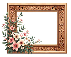 Sale banner with wooden frame with flowers. Colorful sale banner featuring a wooden frame adorned with vibrant flowers.
