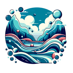 Vector design illustration featuring dynamic waves and floating bubbles or circles. Ideal for backgrounds or creative projects with a fluid, modern aesthetic. 