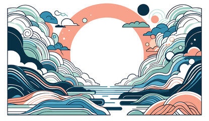 Vector design illustration featuring dynamic waves and floating bubbles or circles. Ideal for backgrounds or creative projects with a fluid, modern aesthetic. 