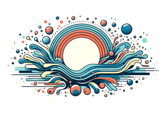 Vector design illustration featuring dynamic waves and floating bubbles or circles. Ideal for backgrounds or creative projects with a fluid, modern aesthetic. 