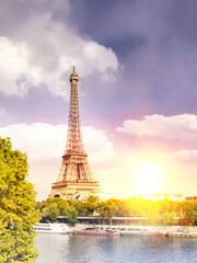 Romantic sunset background. Eiffel Tower, France