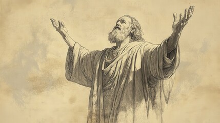 Fototapeta premium The Song of Moses in Deuteronomy - Moses Emphasizing God's Greatness - Biblical Illustration - Bible Wall Art with Beige Background