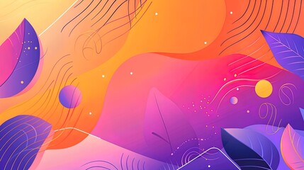 Fototapeta premium Abstract Background with Leaves and Swirls in Vibrant Colors