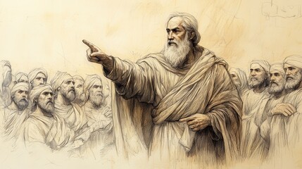 Fototapeta premium Deuteronomy's Renewal: Importance of renewing covenant with God. Biblical illustration with beige background for Bible wall art.