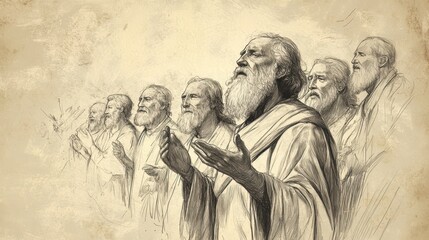 Fototapeta premium The Song of Moses in Deuteronomy - Blessings and Curses - Israelites Deeply Moved - Biblical Illustration - Bible Wall Art with Beige Background