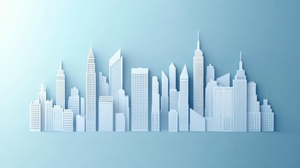 Fototapeta premium Skyscrapers in the big city style icons Paper Cut On Vector illustration On blue background