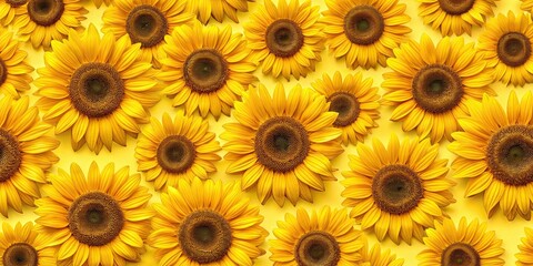 Fototapeta premium Summer sunflowers seamless pattern with vibrant yellow flowers, sunflowers, summer, seamless, pattern, texture, vibrant