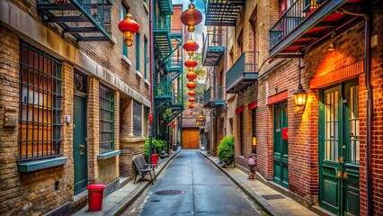 Naklejka premium Narrow alleyway in San Francisco's Chinatown , Chinatown, San Francisco, alley, urban, Chinese, culture, street