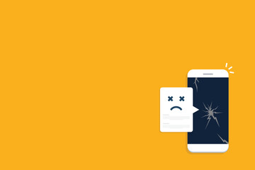 Broken smartphone with sad smile. Broken phone service, recovery and repair concept.	