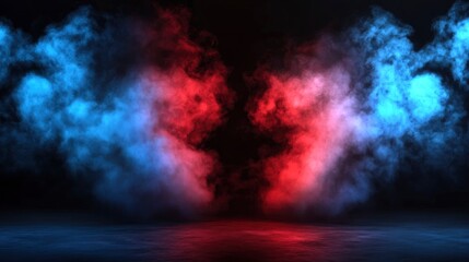 Obraz premium Red and blue smoke clouds on black transparent background with neon glow effect for sport versus concept. with generative ai