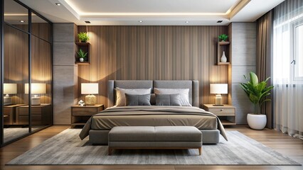 Closeup of a sleek and stylish modern bedroom, modern, bedroom, interior, design, closeup, contemporary, cozy, comfort