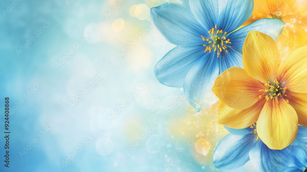 Wall mural blue and yellow beautiful summer flower background with copy space.