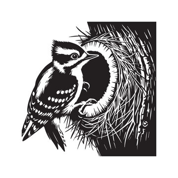 black and white woodpecker nesting clip art preview