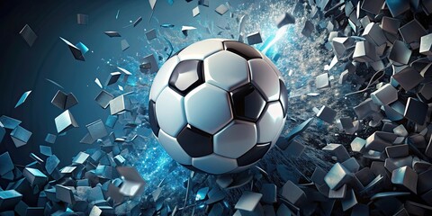 soccer football surrounded by shattered pieces, dynamic sports background, soccer, football,motion, shattered