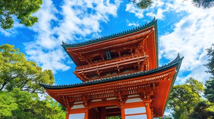 Japanese Pagoda with a Blue Sky