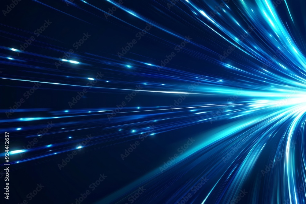 Poster abstract blue background with speed lines and light effects.