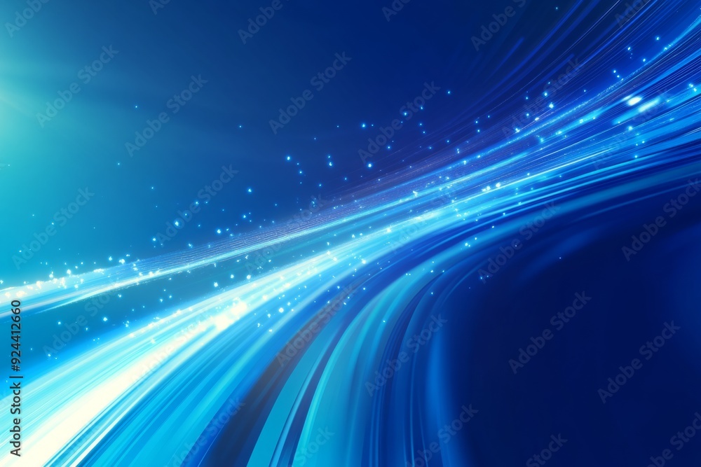 Poster abstract blue background with speed lines and light effects.
