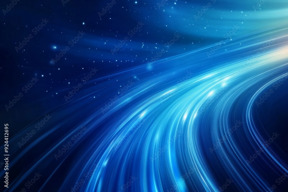 Poster abstract blue background with speed lines and light effects.