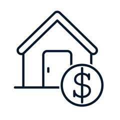 Obraz premium House, dollar. Concept real estate sale. Vector linear icon isolated on white background.