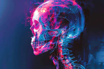 Obraz premium Futuristic Xray composition, 3D, vivid colors, digital painting, detailed anatomy, holographic effects, dynamic layout, surreal ambiance