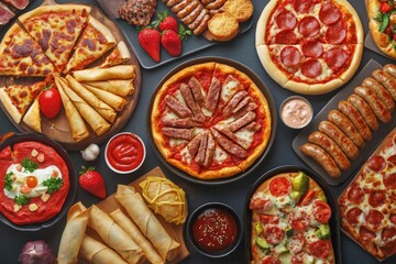 Set of various plates of food, top view, isolated on white background. Grilled chicken with vegetables, with generative ai