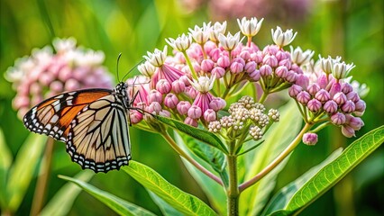 Fototapeta premium Delicate pink and white blooms of swamp milkweed, a perennial wildflower, thrive in wetlands, attracting butterflies and pollinators with its fragrant, nectar-rich flowers.