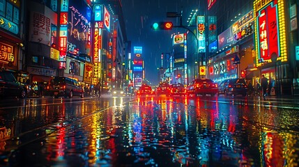 A lively image of Shibuya Crossing at night, neon signs and billboards casting colorful reflections, bustling crowds adding energy to the scene, a snapshot of Tokyo nightlife, vivid details,