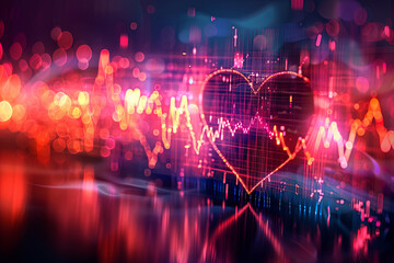 Obraz premium Heart beating to melody rhythm, music concept
