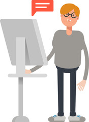 Male Character Working on Computer
