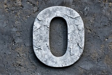 A weathered stone numeral '0' set against a textured wall background, showcasing natural imperfections and unique details.