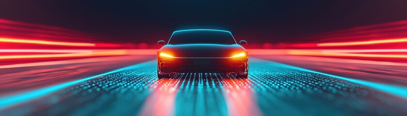 A sleek and modern car with vibrant light trails, symbolizing speed and innovation in automotive design and technology.