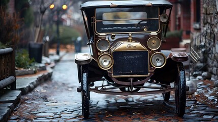 Fototapeta premium An antique vehicle sitting on a quiet street