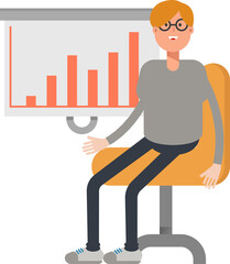 Male Character Presenting Bar Chart
